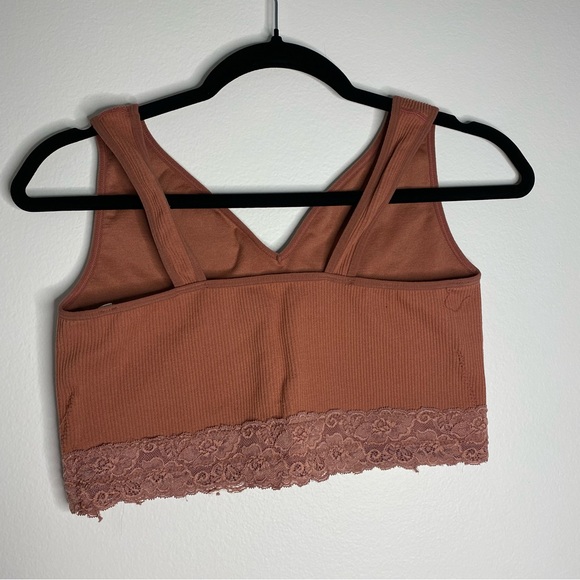 Maurices Women's Size 2X Rusty Pink Orange Floral Lace Trim V-Neck Bralette - Picture 4 of 4